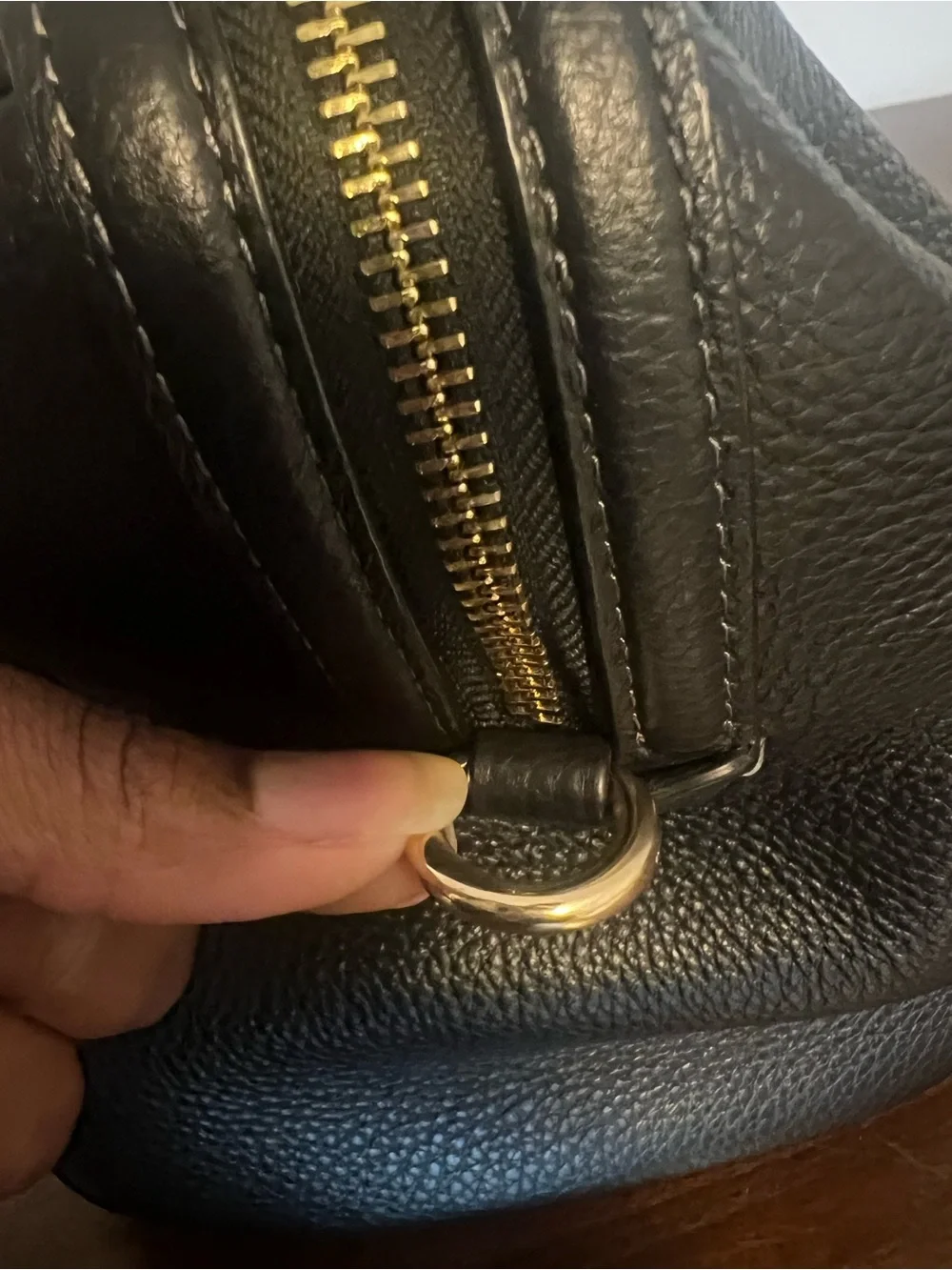 Authentic Coach Black Pebbled Leather Large Rowan Satchel with Gold Accents